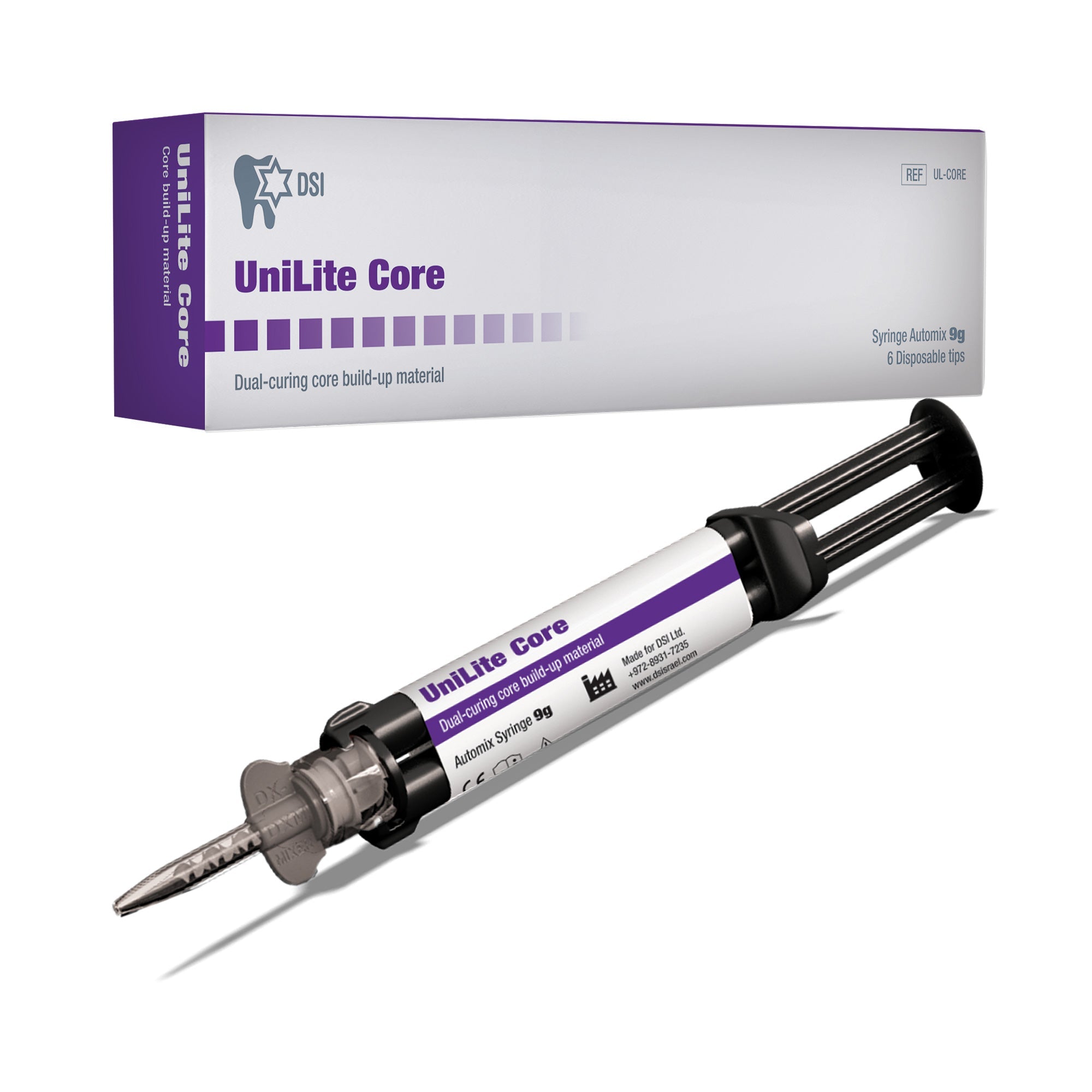 DSI UniLite Core Dual-Curing Core Build Up Material Automix Syringe 9g