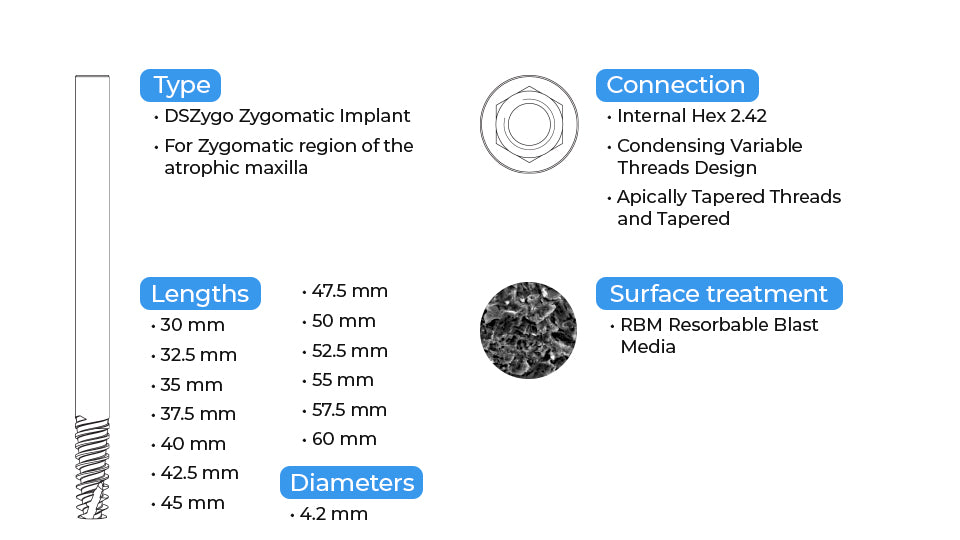 DSZygo Zygomatic Implant - Internal Hex 2.42mm - Сheekbone
