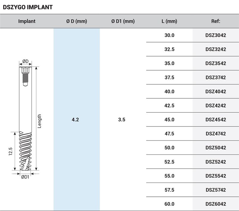 DSZygo Zygomatic Implant - Internal Hex 2.42mm - Сheekbone