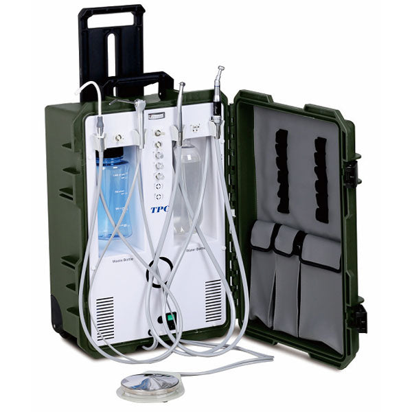 PC2630 PORTABLE DENTAL SYSTEM 4 Hole Tubings, 110v/(With Suction) & Transportation Case on wheels