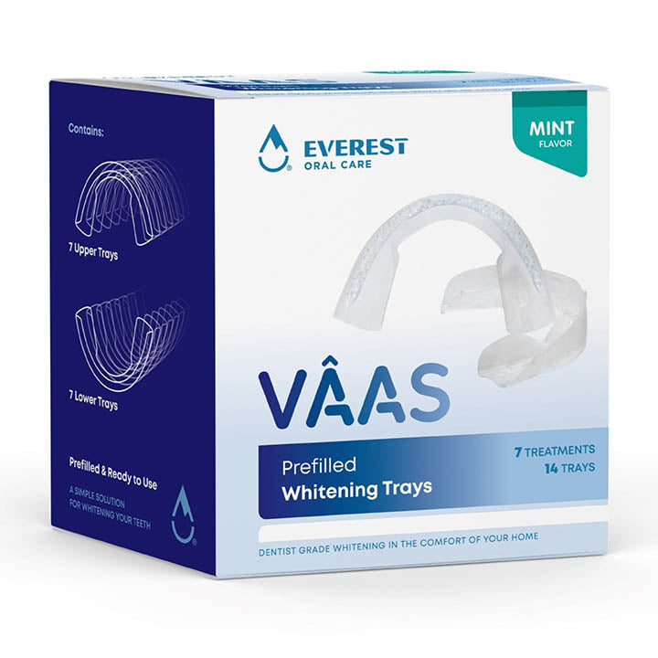 VAAS Prefilled Teeth Whitening Trays Kit (7), Hydrogen Peroxide 11.2%, Mint Flavor, Kosher by Everest