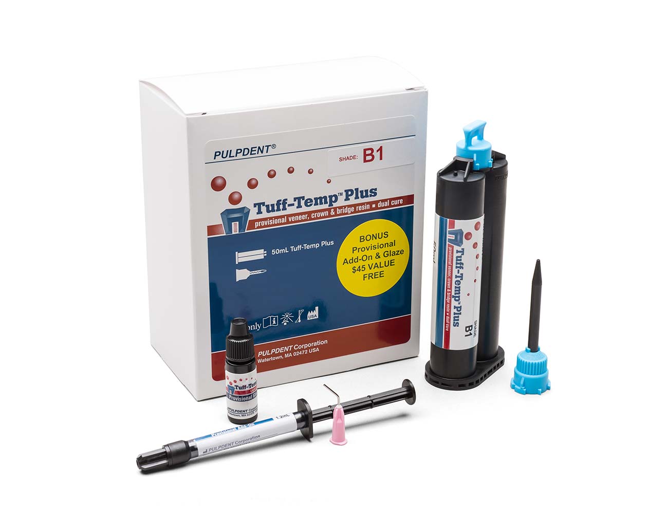 TUFF-TEMPâ„¢ PLUS 50 mL AUTOMIX CARTRIDGE, 20 automix tips, 3 mL Glaze, 1.2 mL Add-on CHOOSE SHADE: