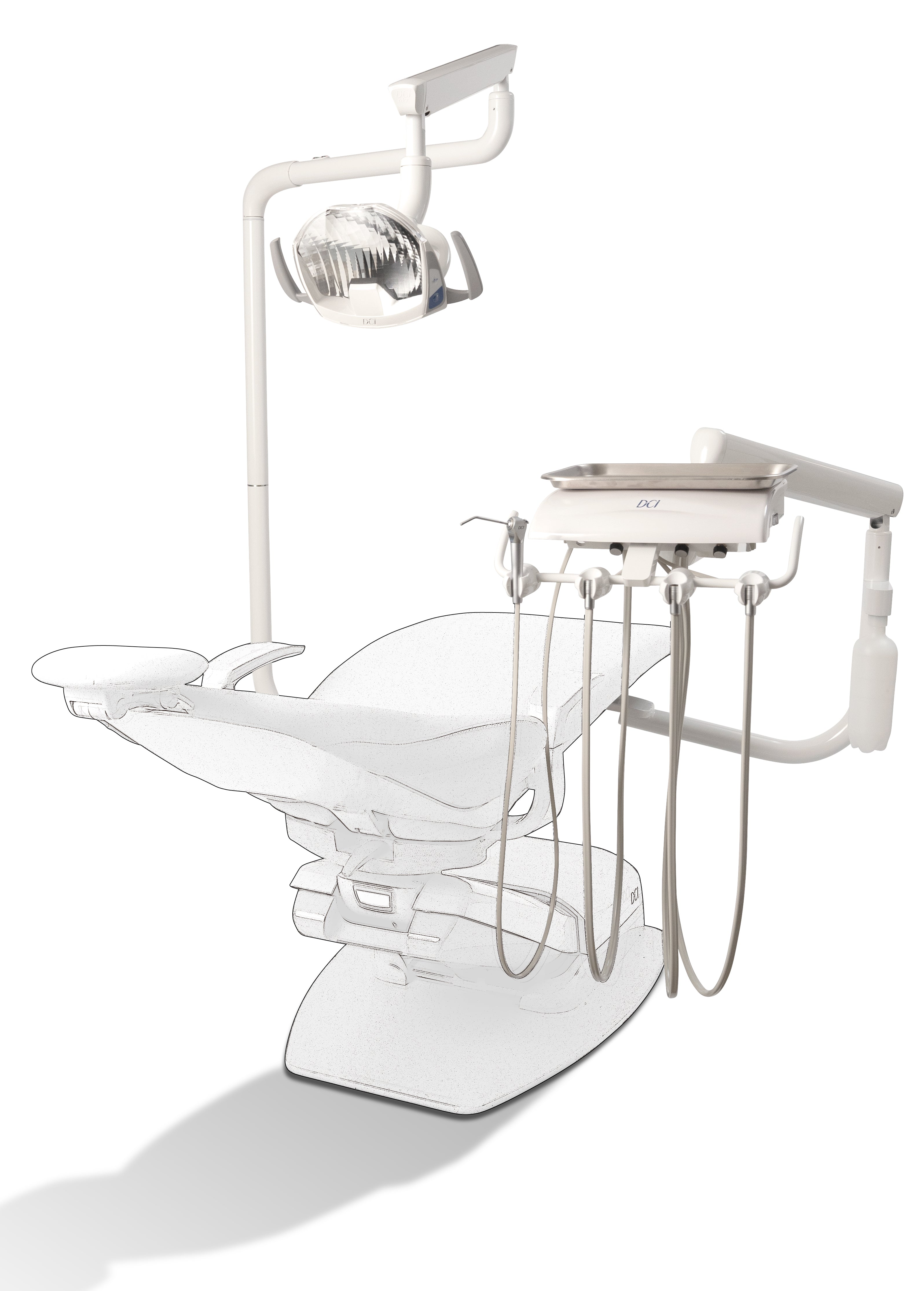 DCI #RS4000 - Reliance Swing Mount Pole w/Auto Dental Unit & Light Pole, White