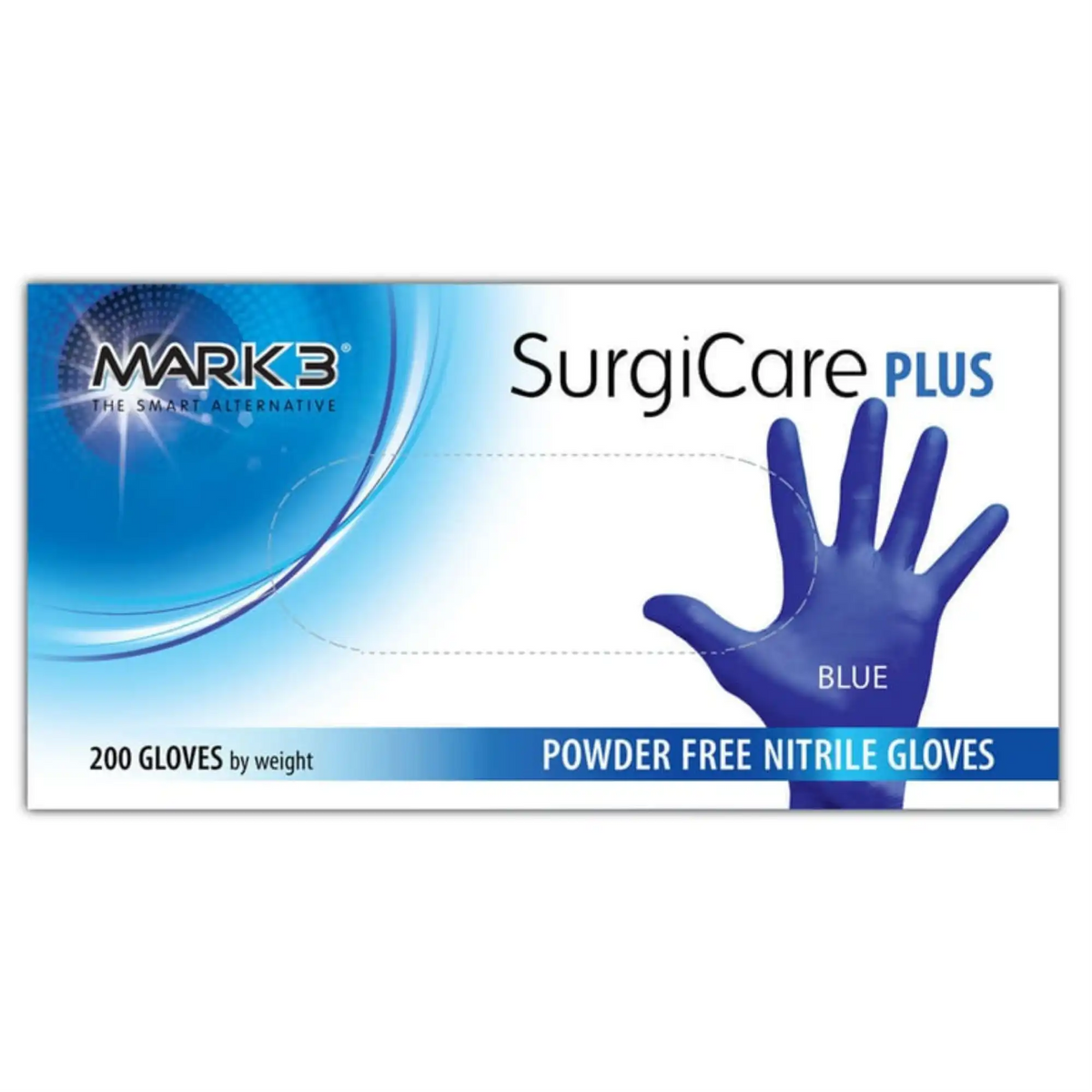 SurgiCare Plus Blue Nitrile Medium Gloves 3.0 MIL  200/bx. - MARK3®*