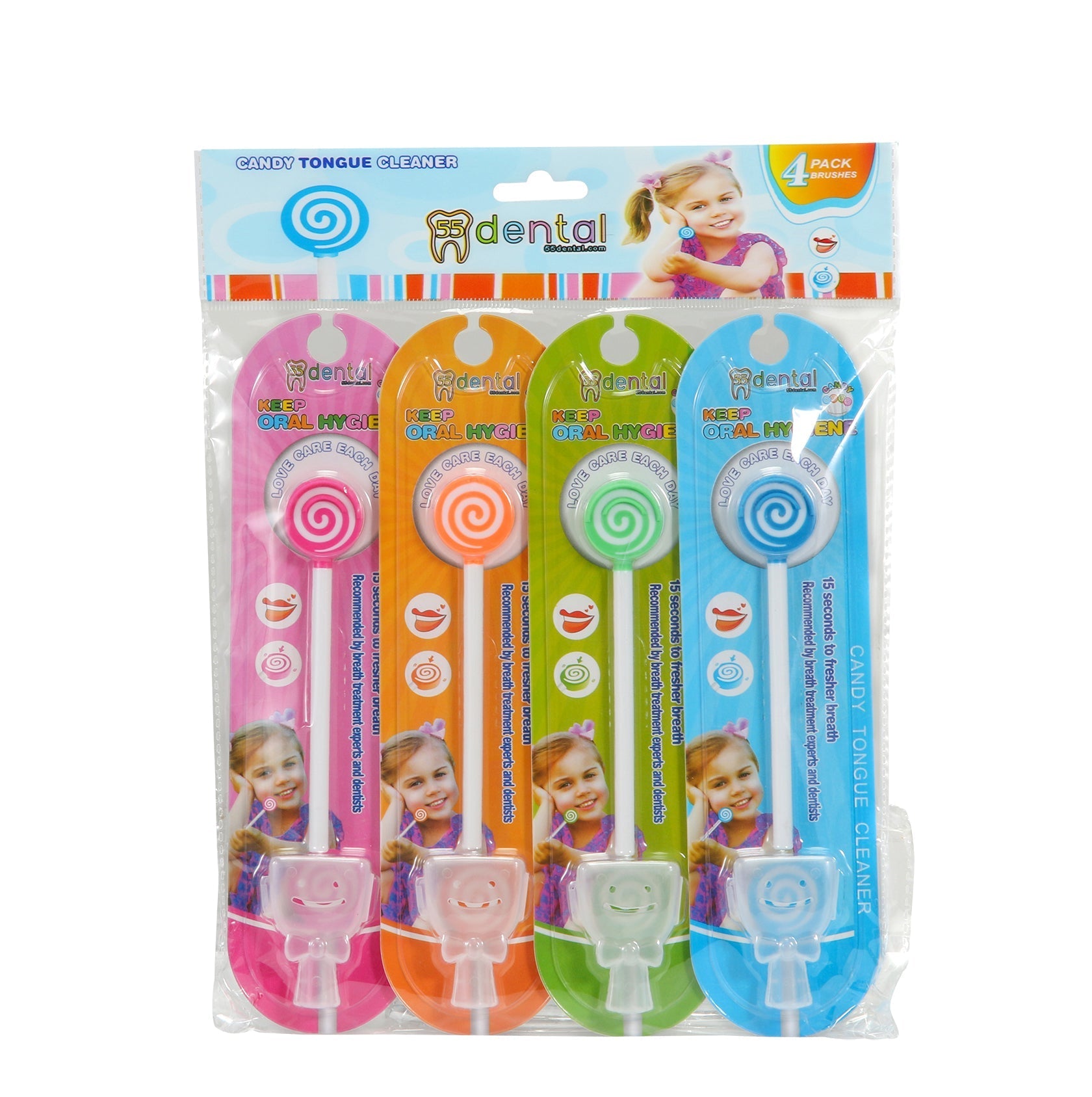Candy Tongue Cleaner - 4 Pk. Pink, Orange, Green, Blue Combo
