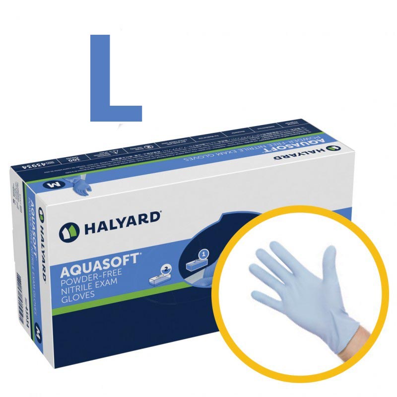 Gloves Large - Blue - Aquasoft Nitrile Exam Powder-Free - 300 Box