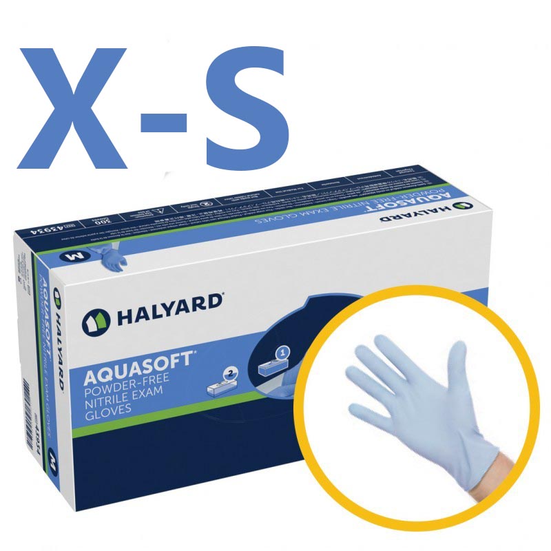 Gloves X-Small  - Blue - Aquasoft Nitrile Exam Powder-Free - 300 Box