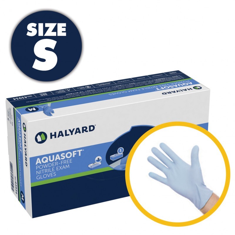Gloves SMALL- Blue - Aquasoft Nitrile Exam Powder-Free - 300 Box