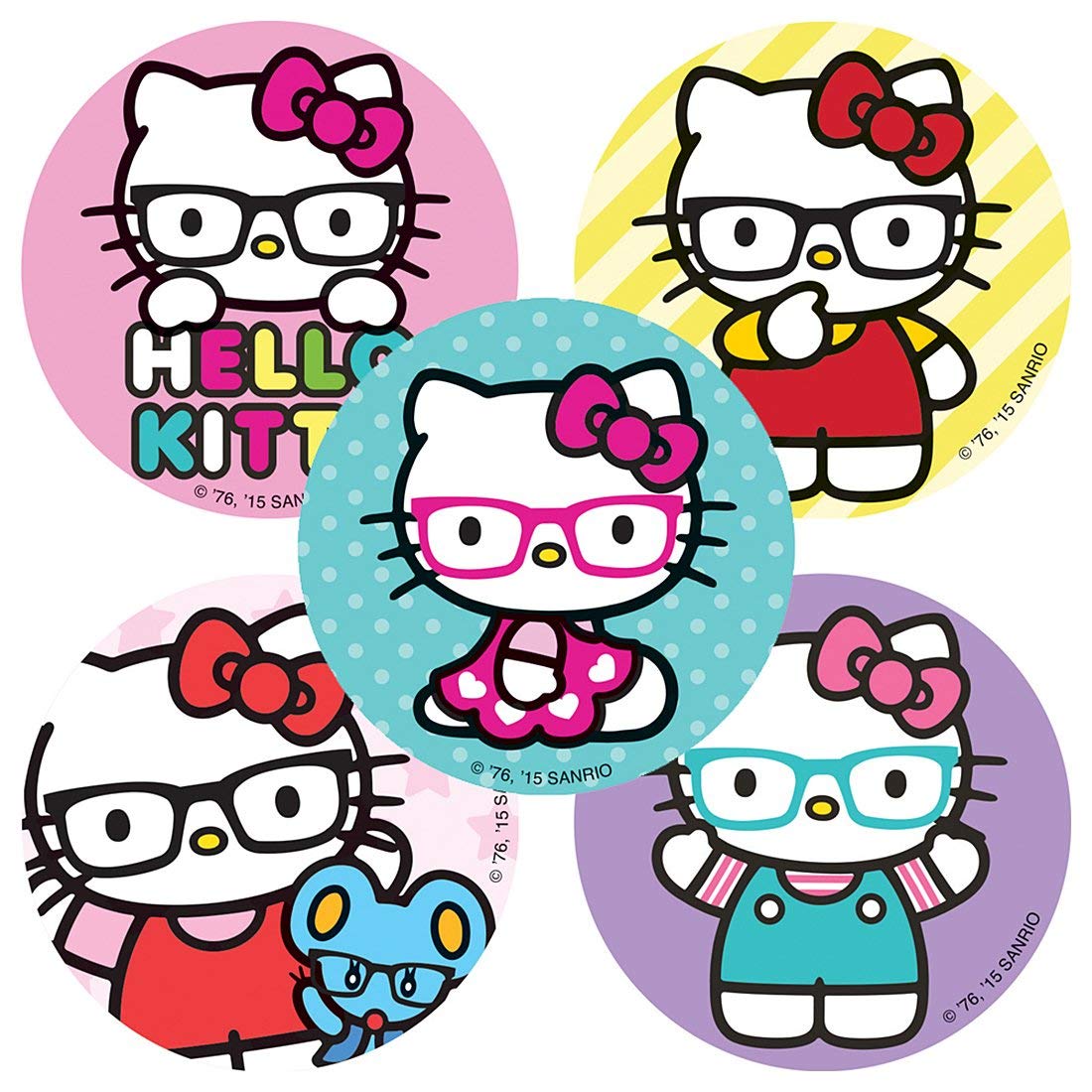 Stickers - Hello Kitty Glasses(100 Pk.) 5 Designs, 2-1/2"  X 2-1/2"  Square
