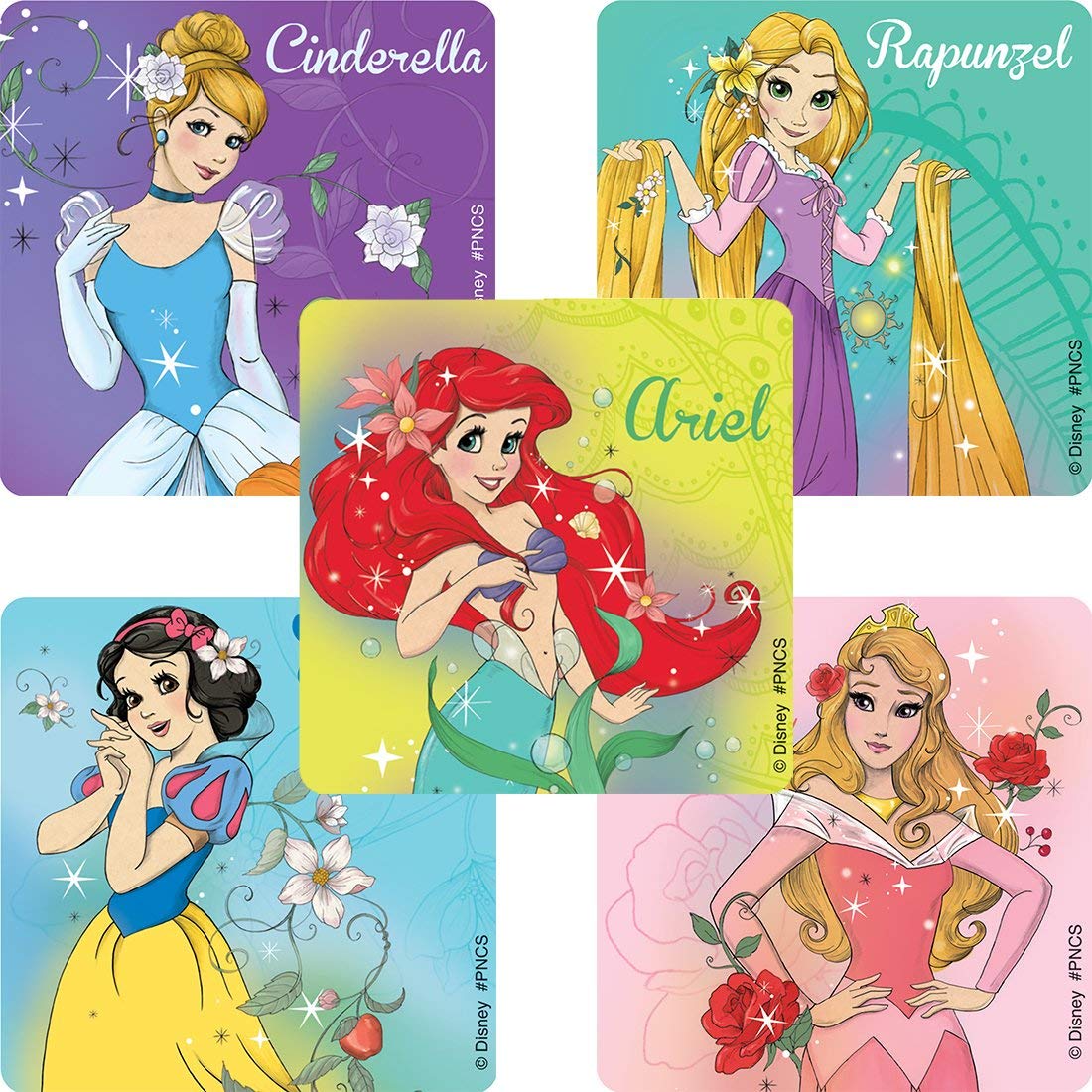 Stickers - Disney Princess(100 Pk.) 5 Designs, 2-1/2"  X 2-1/2"  Square