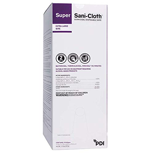 Surface Disinfectant Cleaner Super Sani-Cloth Germicidal Disposable Wipe, X-Large, Individual, Boxed, 11 x 11, 50/bx