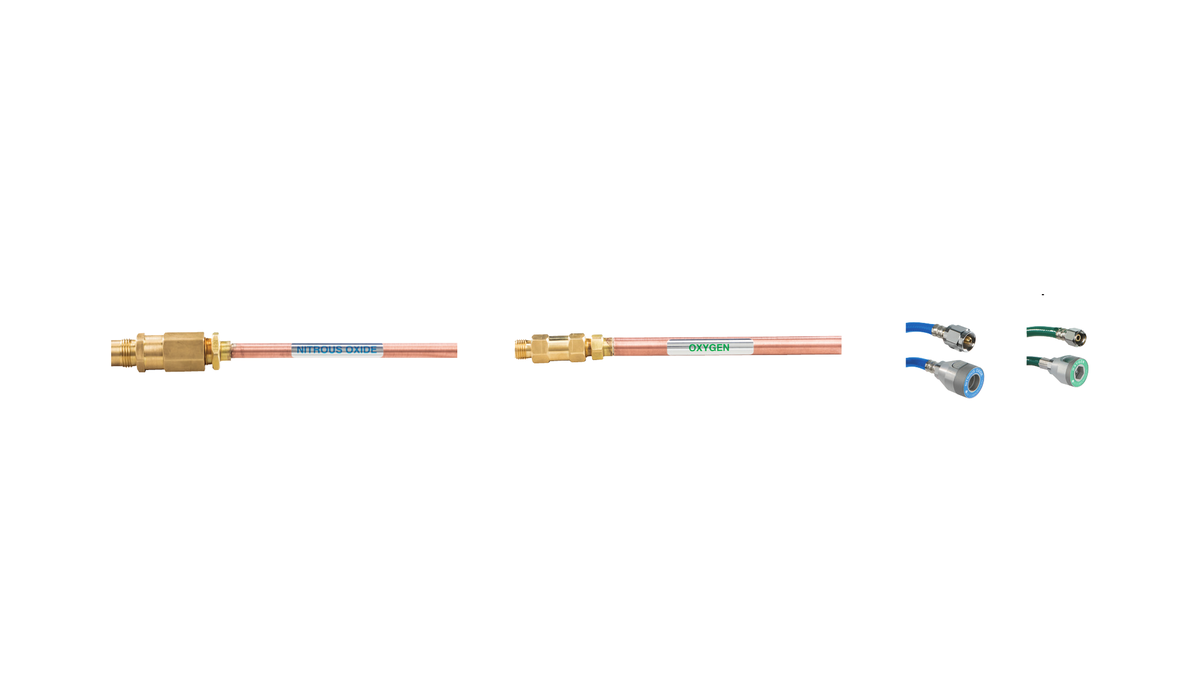 Risers with Check Valves and DISS X Quick Connect Coupler Hoses – Oxygen/Nitrous Oxide