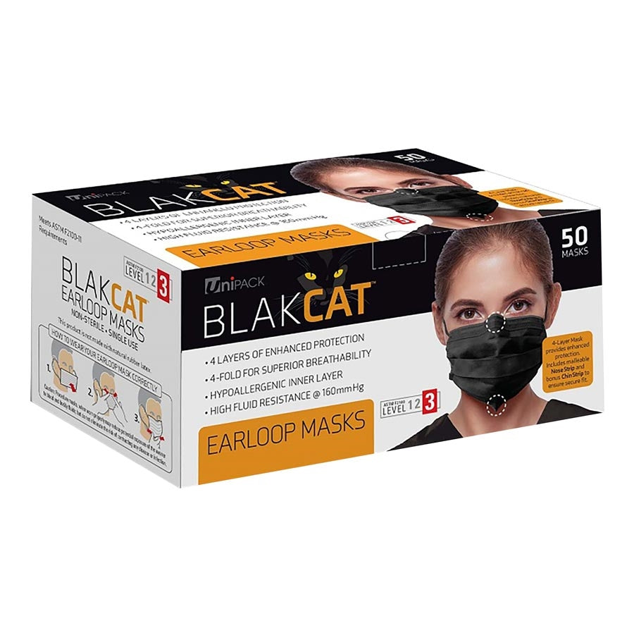 BlakCat Mask Level 3,  Ear-Loop Black 50/BX