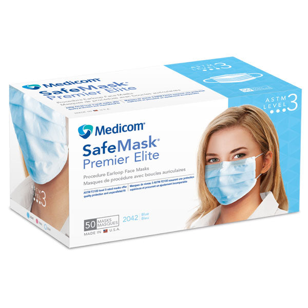 SafeMask Premier Elite Earloop Masks Blue, 50/Box, 2042